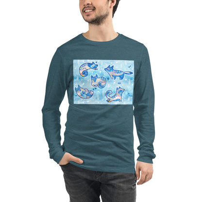 Premium Long Sleeve Tee - Foxes In Blue