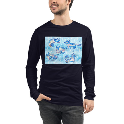 Premium Long Sleeve Tee - Foxes In Blue