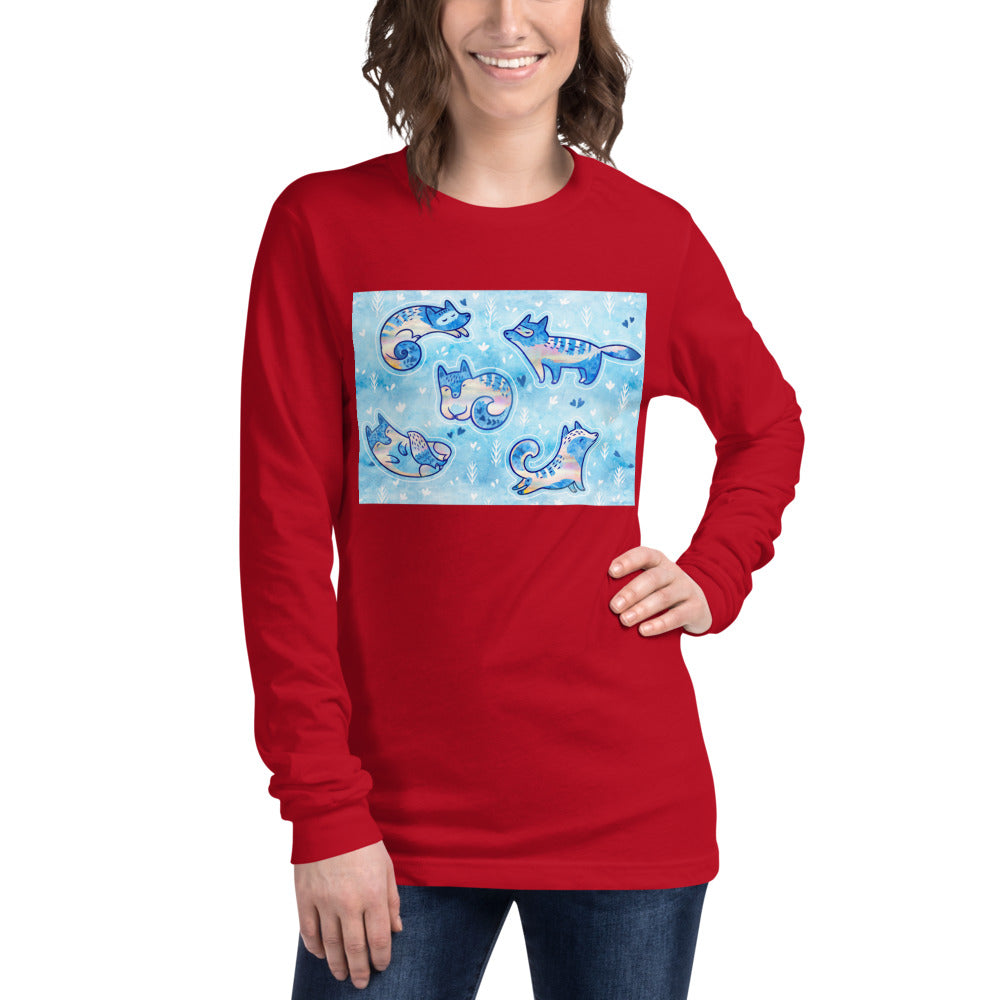 Premium Long Sleeve - Foxes in Blue