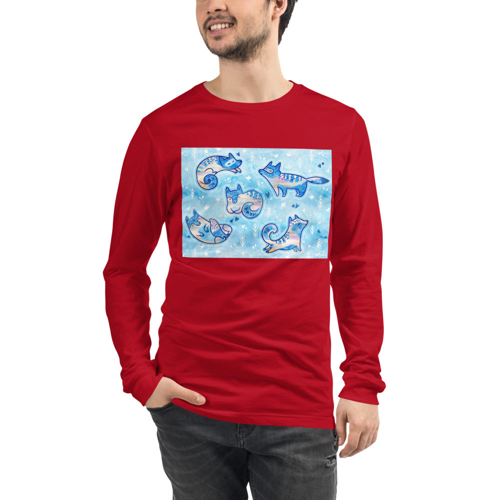 Premium Long Sleeve Tee - Foxes In Blue