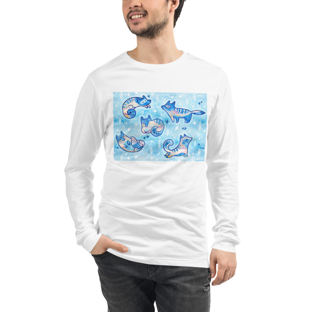 Premium Long Sleeve Tee - Foxes In Blue