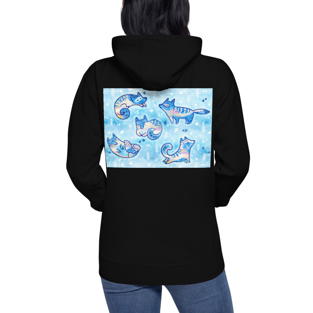 Premium Pullover Hoodie - Print on the BACK - Foxes in Blue