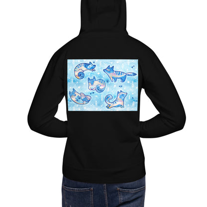 Premium Pullover Hoodie - Print on the BACK - Foxes in Blue