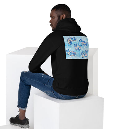 Premium Pullover Hoodie - Print on the BACK - Foxes in Blue