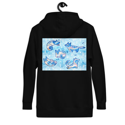 Premium Pullover Hoodie - Print on the BACK - Foxes in Blue