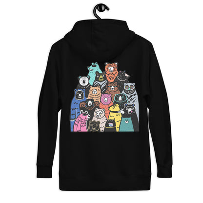 Premium Pullover Hoodie - Print on the BACK - Foxes in Blue