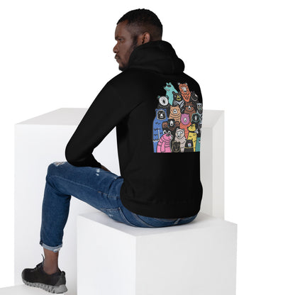 Premium Pullover Hoodie - Print on the BACK - Foxes in Blue