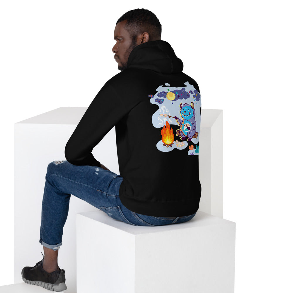 Premium Pullover Hoodie - Print on the BACK - Yeti Campfire