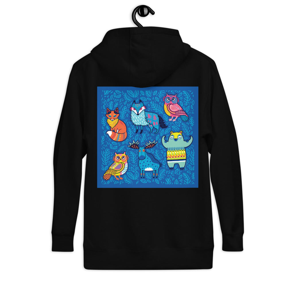 Premium Pullover Hoodie - Print on the BACK - Blue Moose & Friends