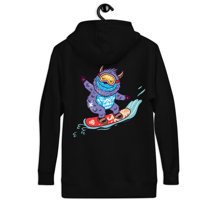 Premium Pullover Hoodie - Print on the BACK - Yeti Shredding it!