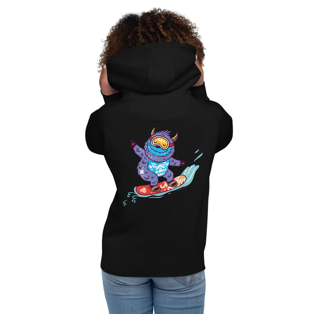 Premium Pullover Hoodie - Print on the BACK - Yeti Shredding it!