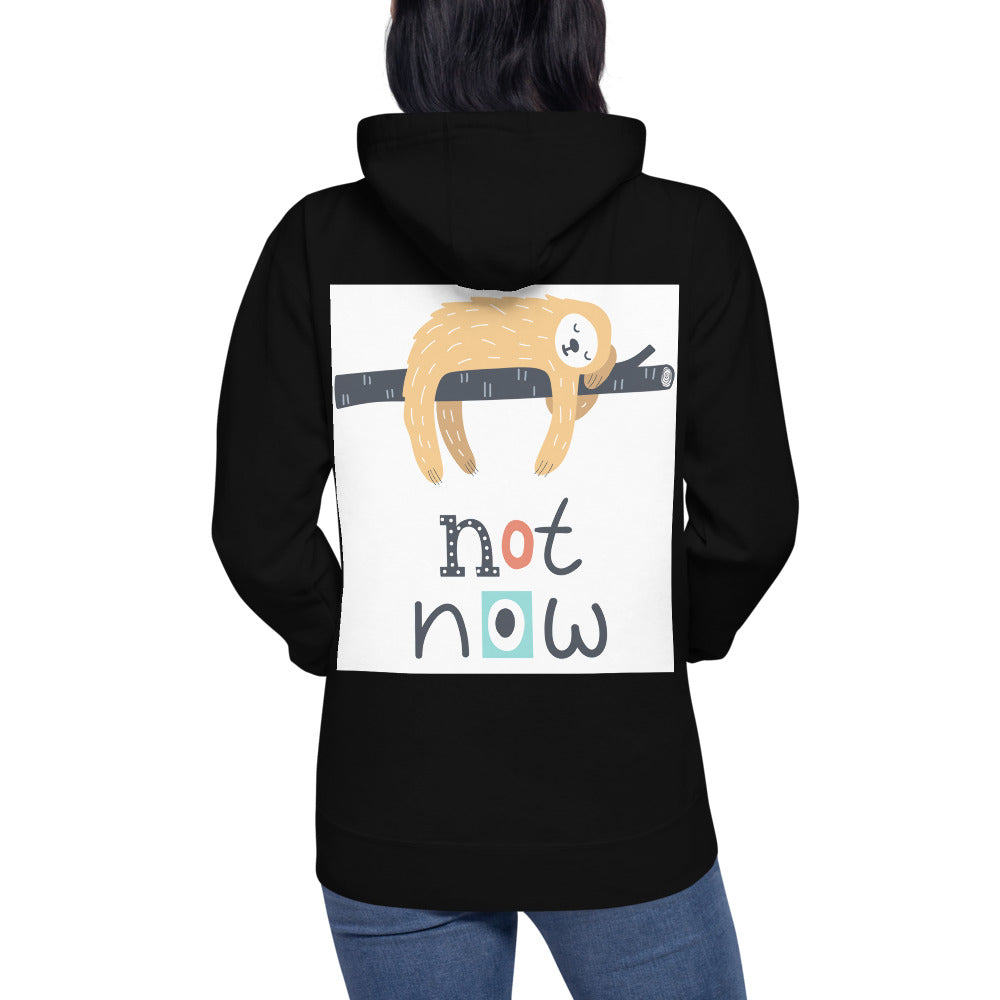 Premium Pullover Hoodie: Print on the BACK - Not Now!