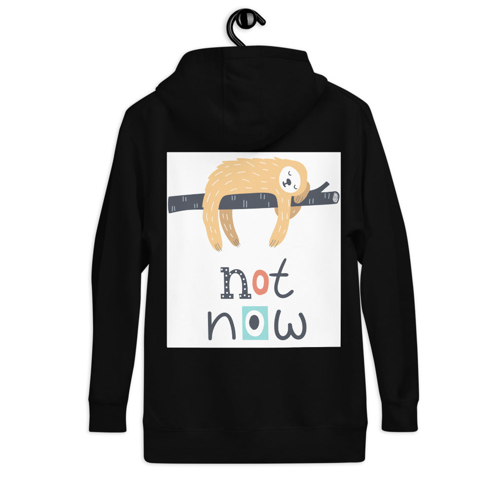 Premium Pullover Hoodie: Print on the BACK - Not Now!