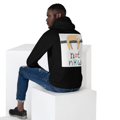 Premium Pullover Hoodie: Print on the BACK - Not Now!