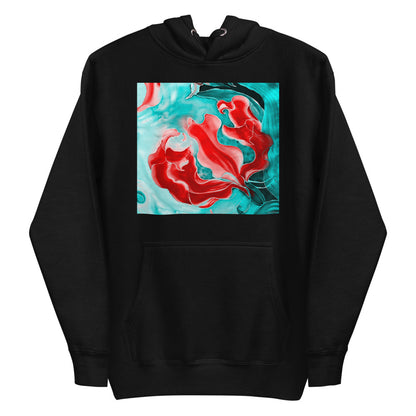 Premium Pullover Hoodie - Red Flower with Pale Blue Green - Ronz-Design-Unique-Apparel
