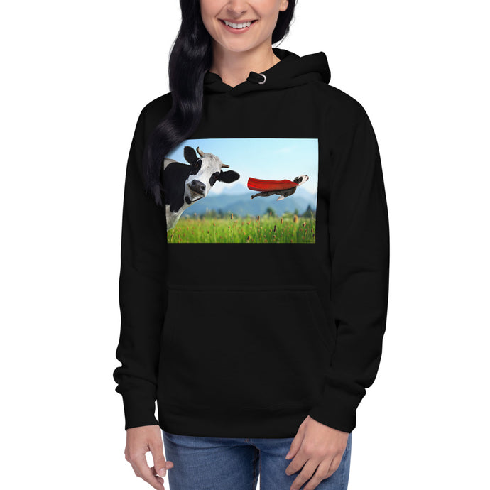 Premium Pullover Hoodie - Cow & Super Dog - Ronz-Design-Unique-Apparel