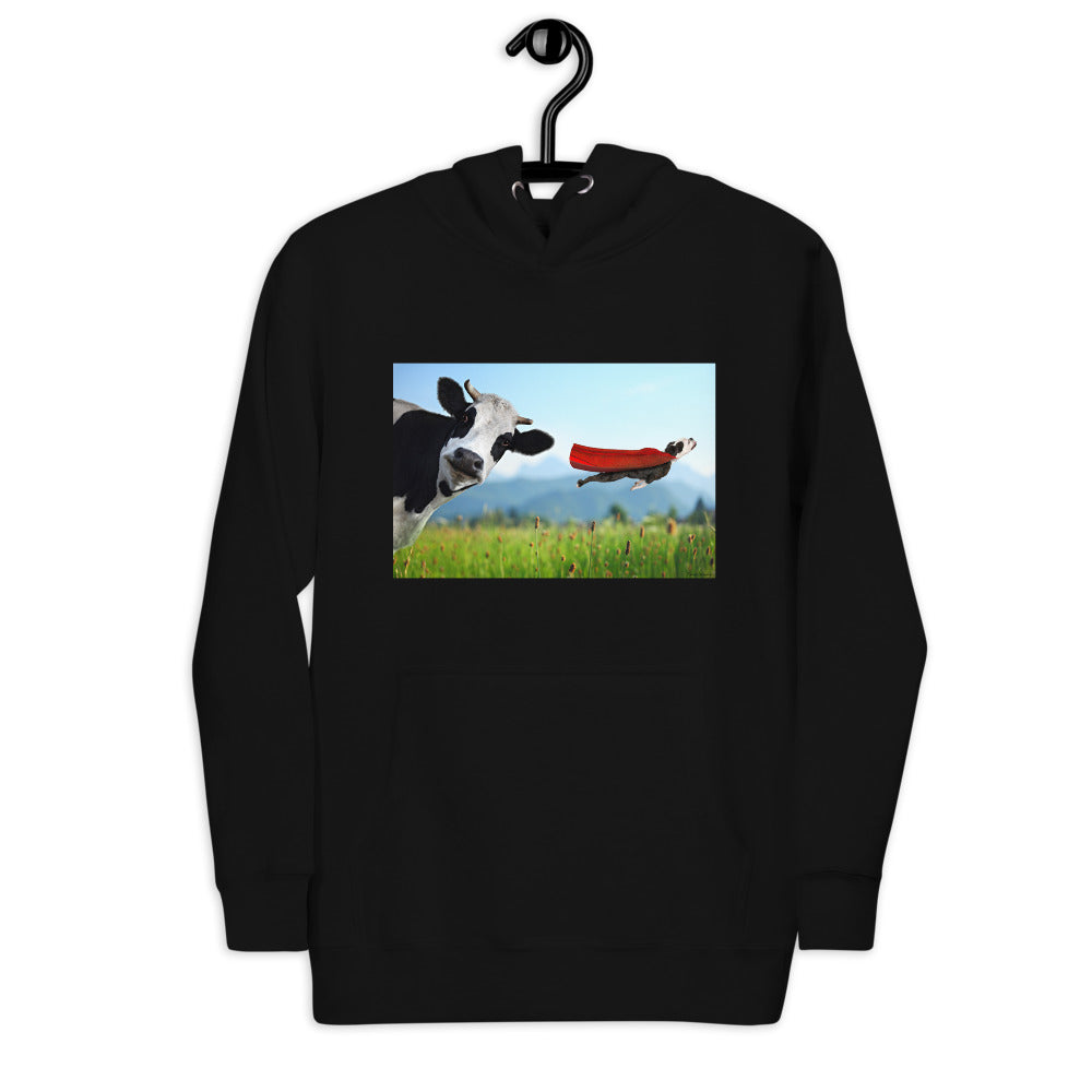 Premium Pullover Hoodie - Cow & Super Dog - Ronz-Design-Unique-Apparel