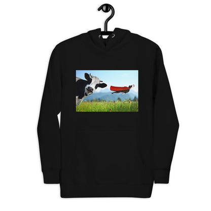 Premium Pullover Hoodie - Cow & Super Dog - Ronz-Design-Unique-Apparel