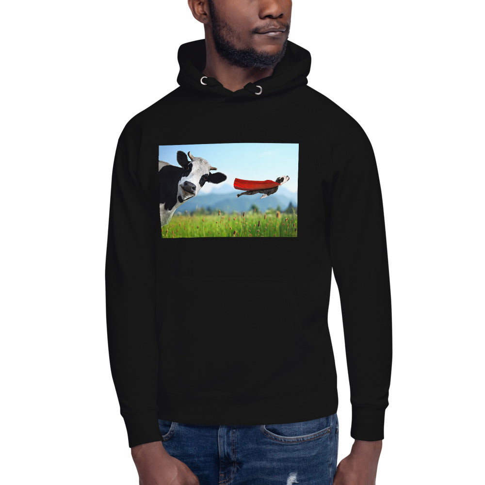 Premium Pullover Hoodie - Cow & Super Dog - Ronz-Design-Unique-Apparel
