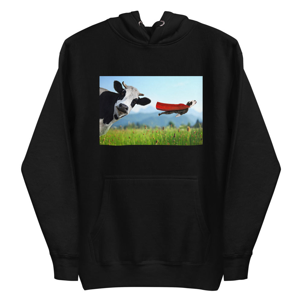 Premium Pullover Hoodie - Cow & Super Dog - Ronz-Design-Unique-Apparel