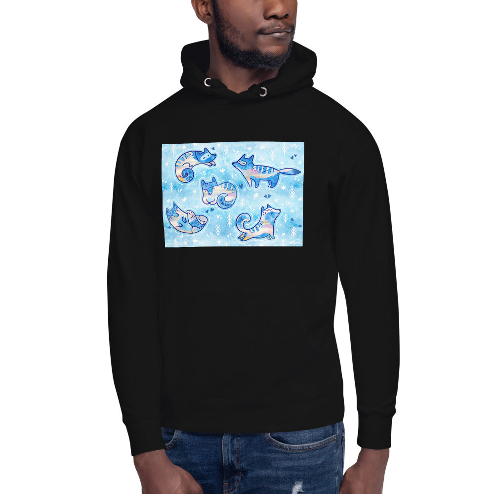 Premium Pullover Hoodie - Foxes in Blue