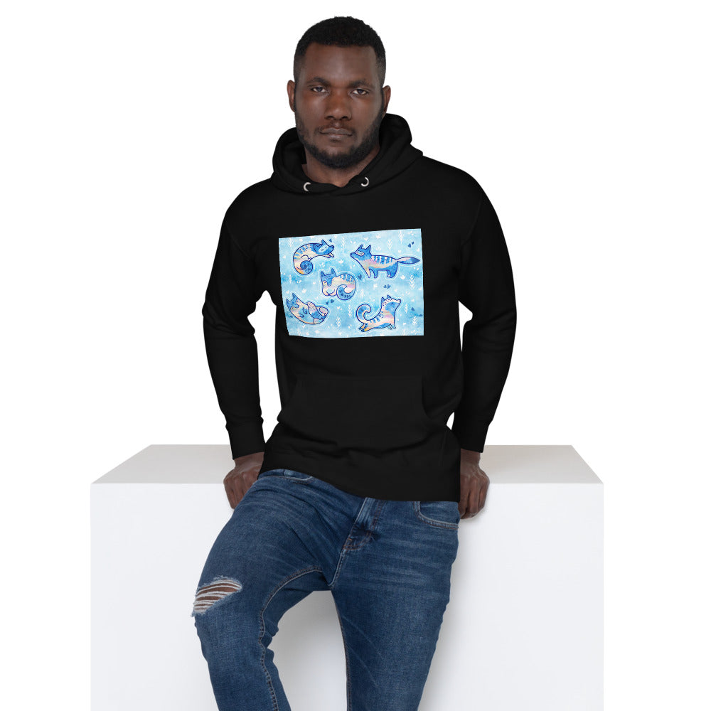 Premium Pullover Hoodie - Foxes in Blue