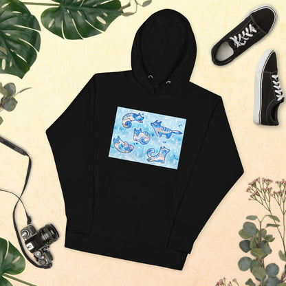 Premium Pullover Hoodie - Foxes in Blue
