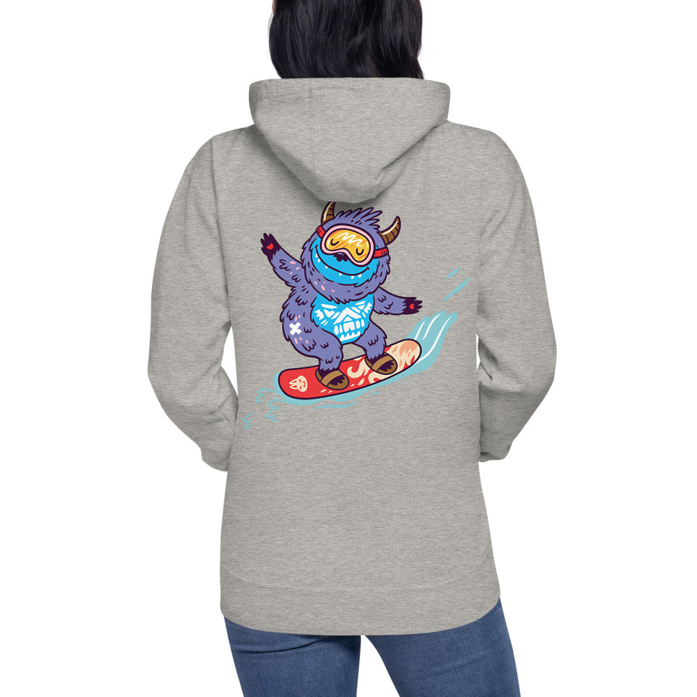 Premium Pullover Hoodie - Print on the BACK - Yeti Shredding it!