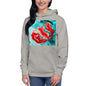 Premium Pullover Hoodie - Red Flower with Pale Blue Green - Ronz-Design-Unique-Apparel