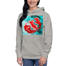 Load image into Gallery viewer, Premium Pullover Hoodie - Red Flower with Pale Blue Green - Ronz-Design-Unique-Apparel
