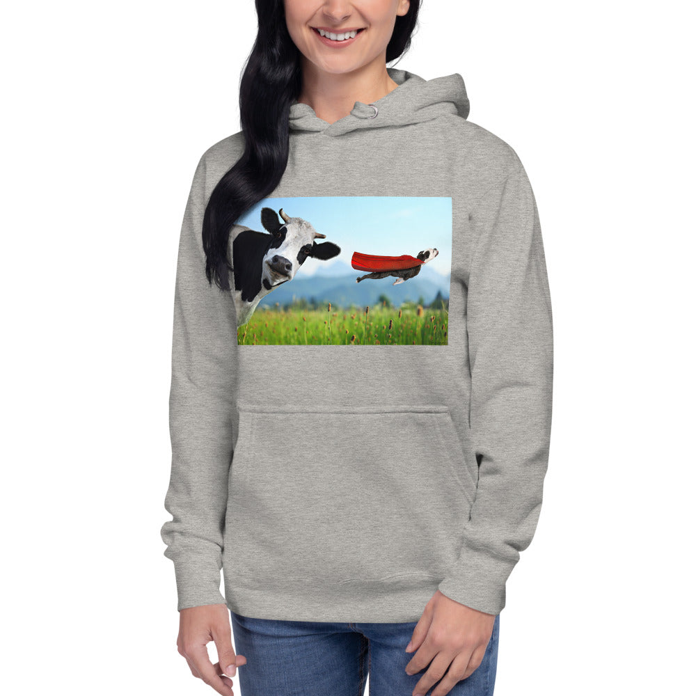 Premium Pullover Hoodie - Cow & Super Dog - Ronz-Design-Unique-Apparel