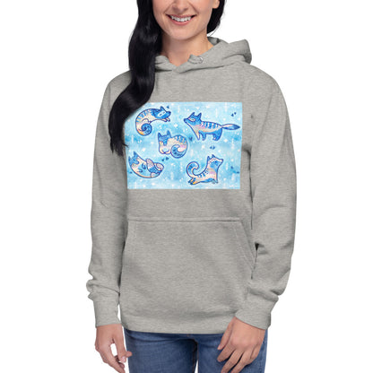 Premium Pullover Hoodie - Foxes in Blue
