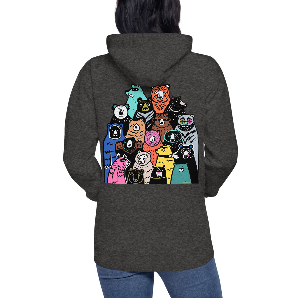 Premium Pullover Hoodie - Print on the BACK - Foxes in Blue