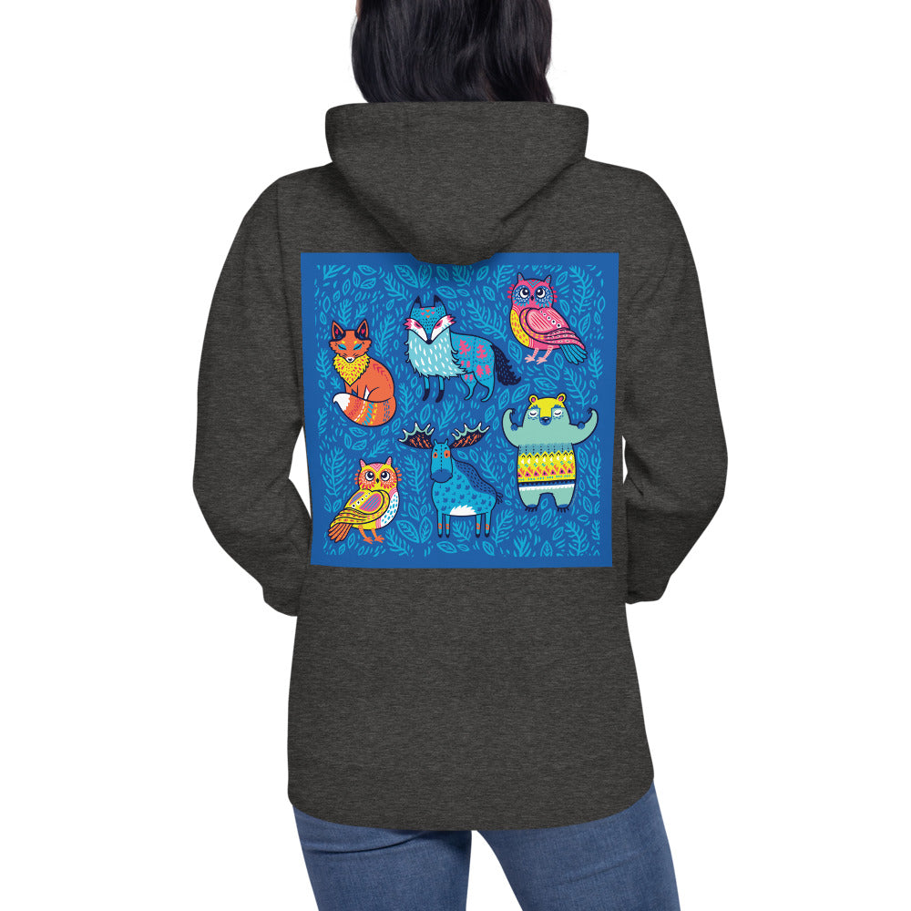 Premium Pullover Hoodie - Print on the BACK - Blue Moose & Friends