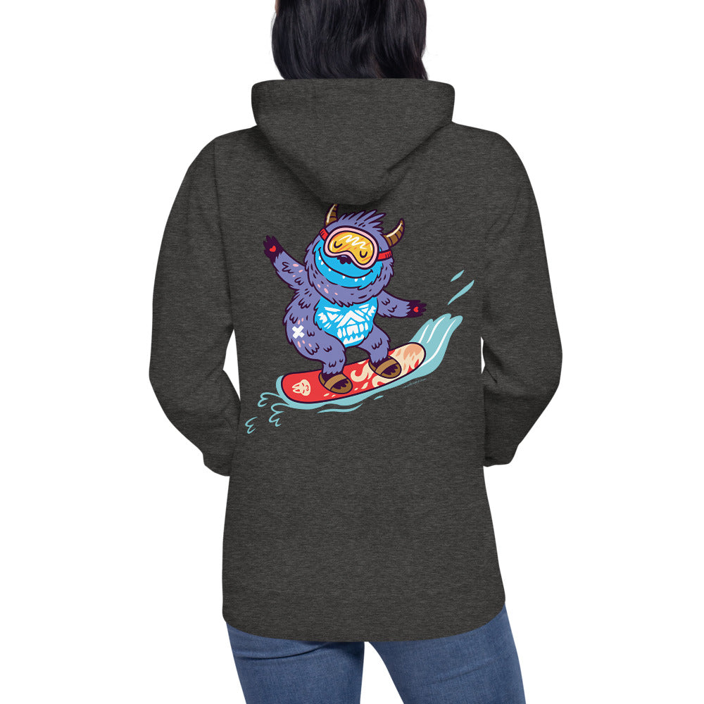 Premium Pullover Hoodie - Print on the BACK - Yeti Shredding it!