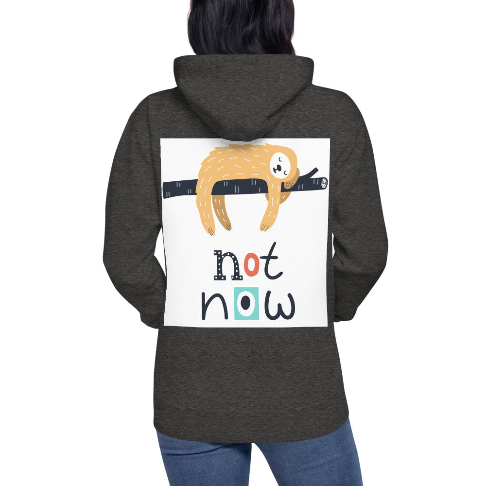 Premium Pullover Hoodie: Print on the BACK - Not Now!