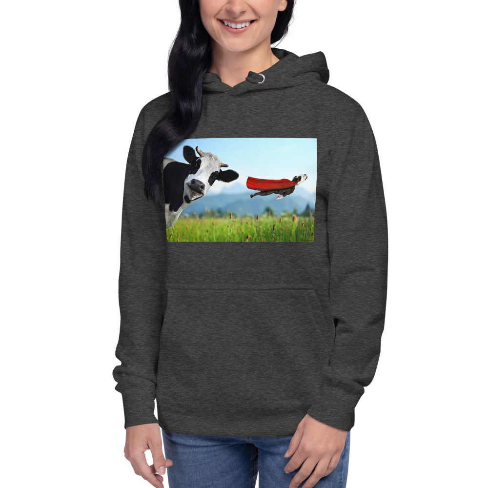 Premium Pullover Hoodie - Cow & Super Dog - Ronz-Design-Unique-Apparel
