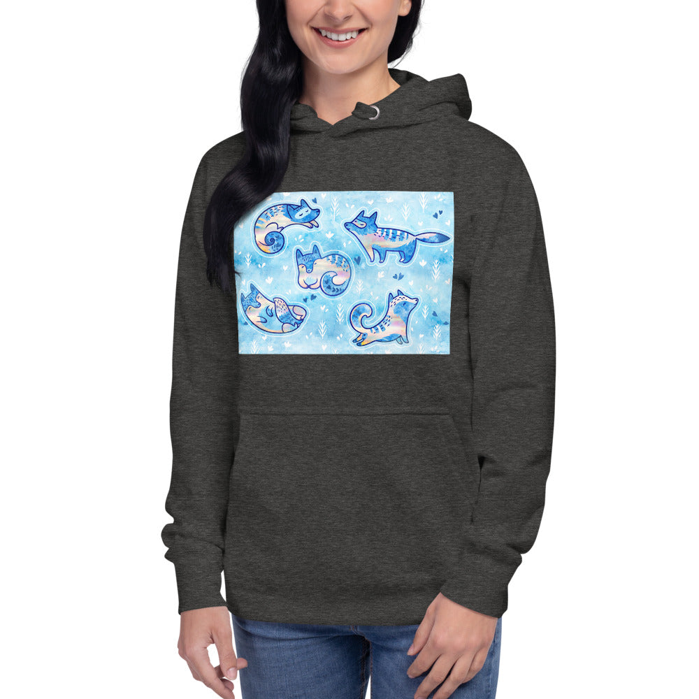 Premium Pullover Hoodie - Foxes in Blue