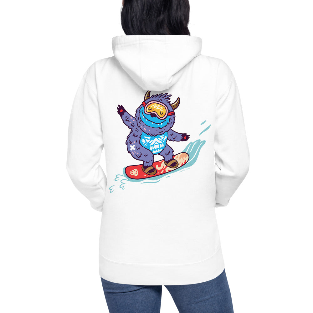 Premium Pullover Hoodie - Print on the BACK - Yeti Shredding it!