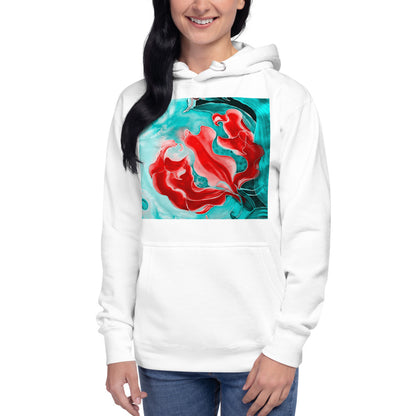 Premium Pullover Hoodie - Red Flower with Pale Blue Green - Ronz-Design-Unique-Apparel