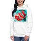 Premium Pullover Hoodie - Red Flower with Pale Blue Green - Ronz-Design-Unique-Apparel