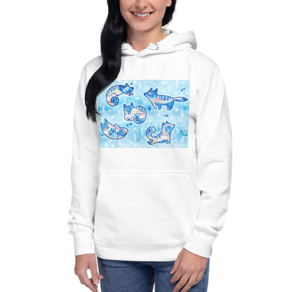 Premium Pullover Hoodie - Foxes in Blue