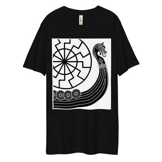 Men's Dee Lux Crew Neck - Viking Drakkar with Circle of the Black Sun