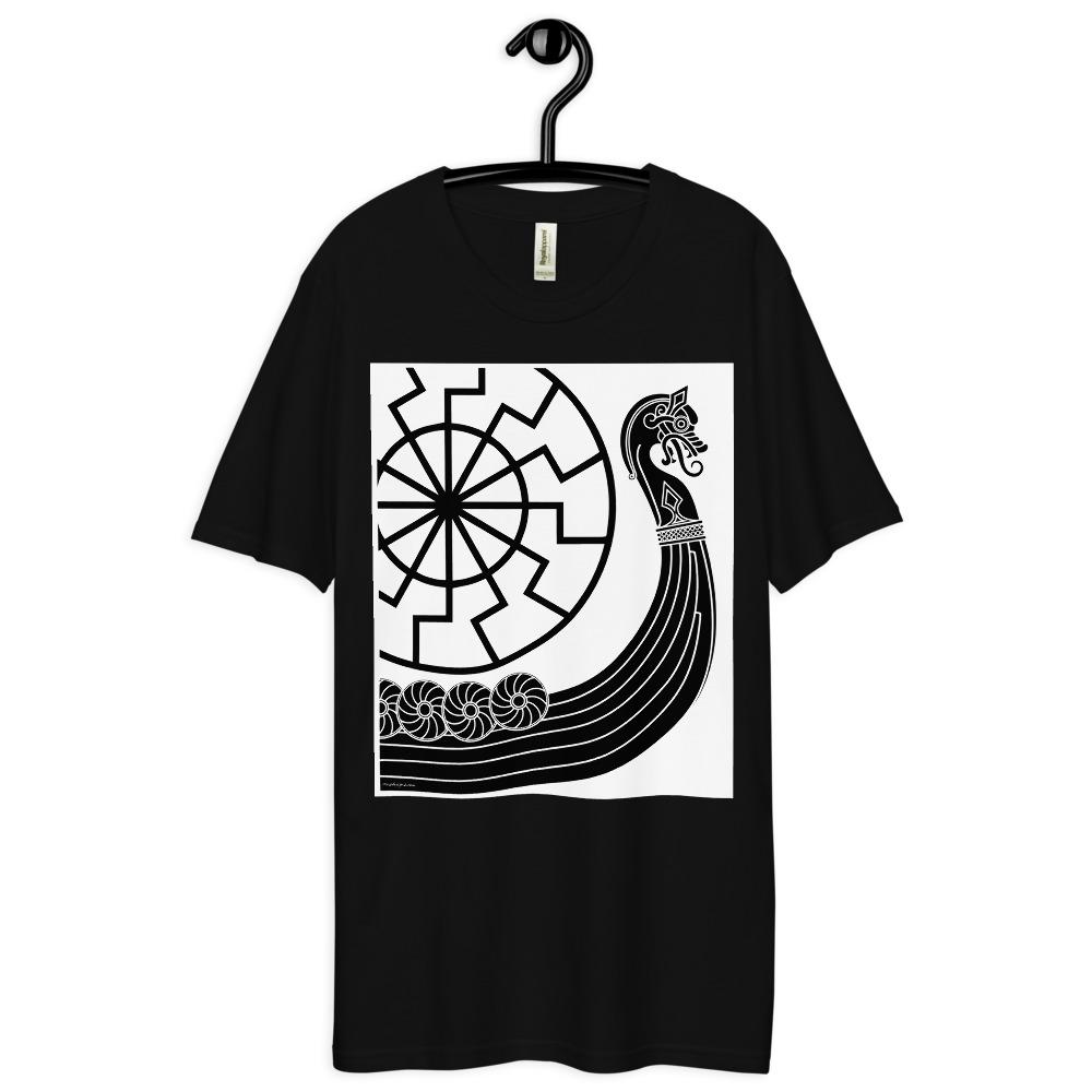 Men's Dee Lux Crew Neck - Viking Drakkar with Circle of the Black Sun