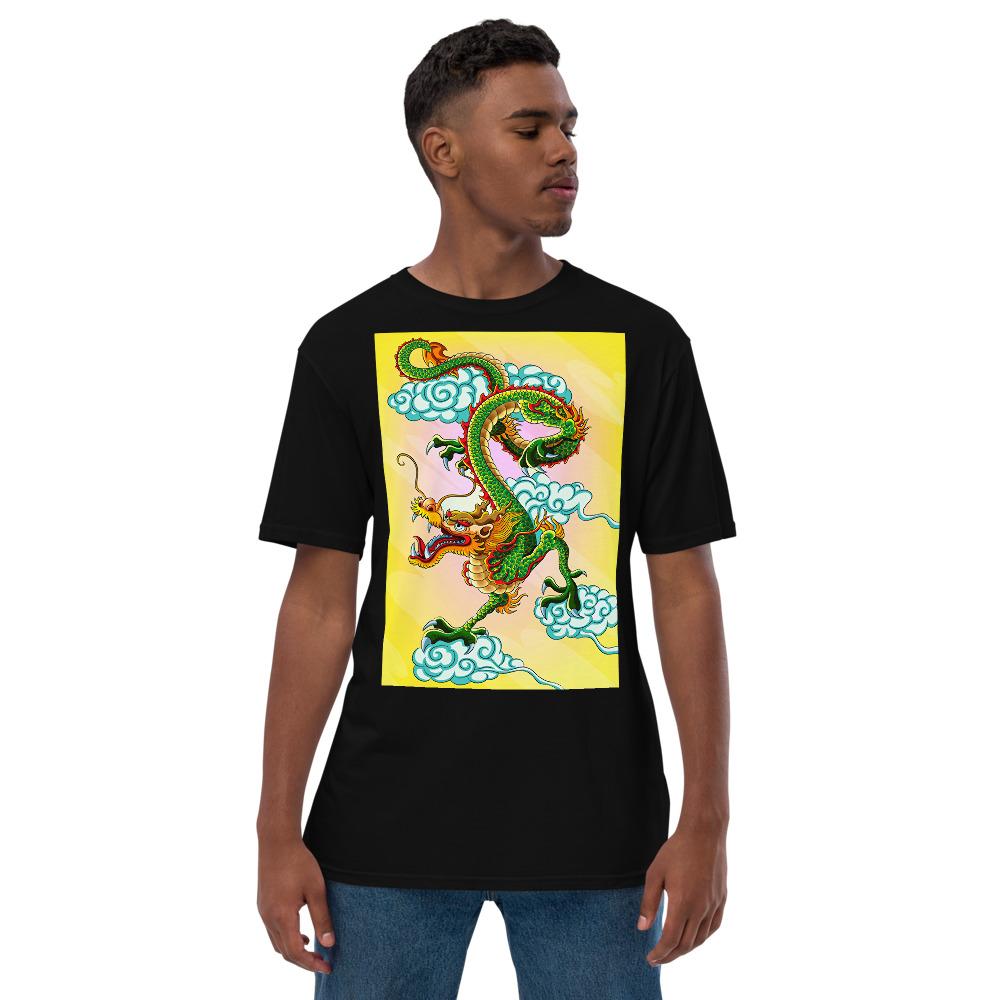 Dee Lux Tee - Green Chinese Sky Dragon on Yellow