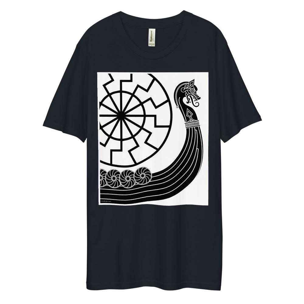 Men's Dee Lux Crew Neck - Viking Drakkar with Circle of the Black Sun