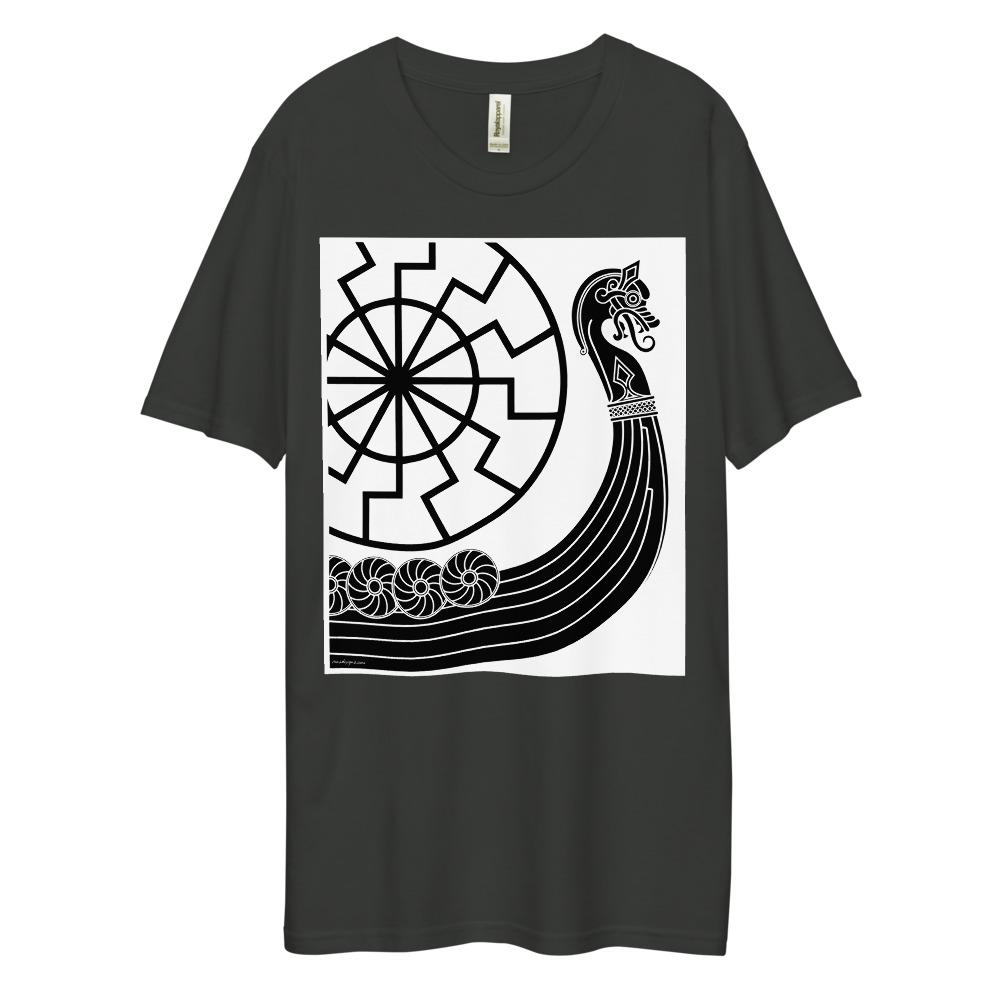 Men's Dee Lux Crew Neck - Viking Drakkar with Circle of the Black Sun