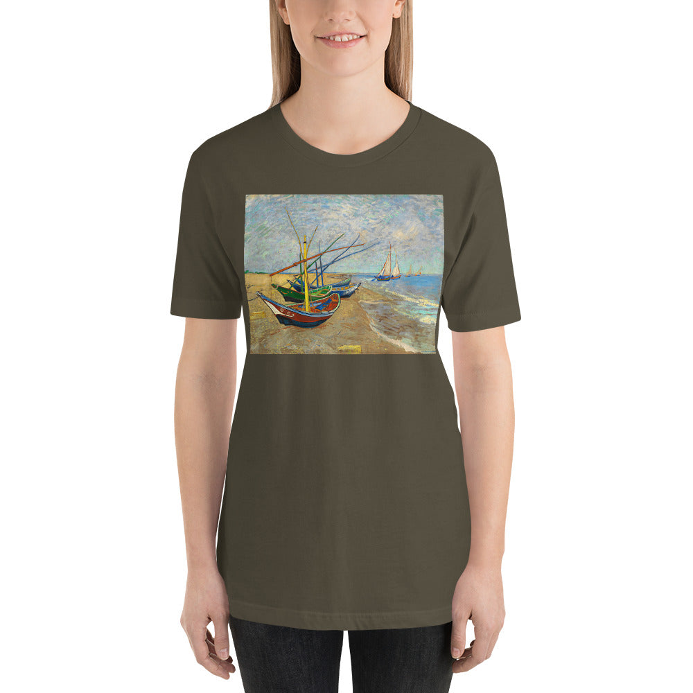 Classic Crew Neck Tee - van Gogh: Fishing Boats on the Beach - Ronz-Design-Unique-Apparel