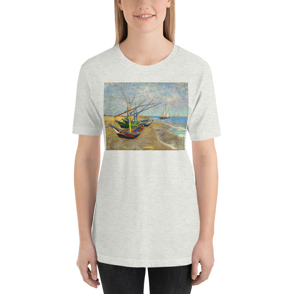 Classic Crew Neck Tee - van Gogh: Fishing Boats on the Beach - Ronz-Design-Unique-Apparel