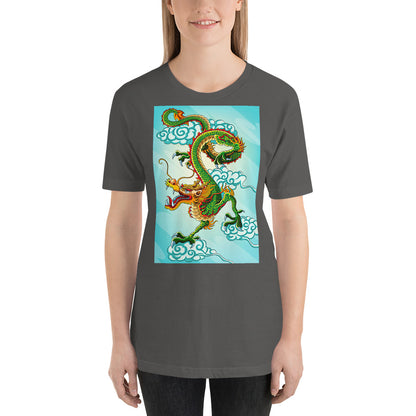 Classic Crew Neck Tee - Green Chinese Sky Dragon on Blue